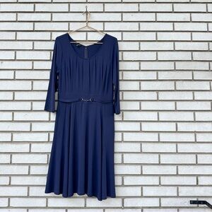 Talbots Navy Blue Stretch Jersey Knit Horsebit Fit Flare Dress Classic 8